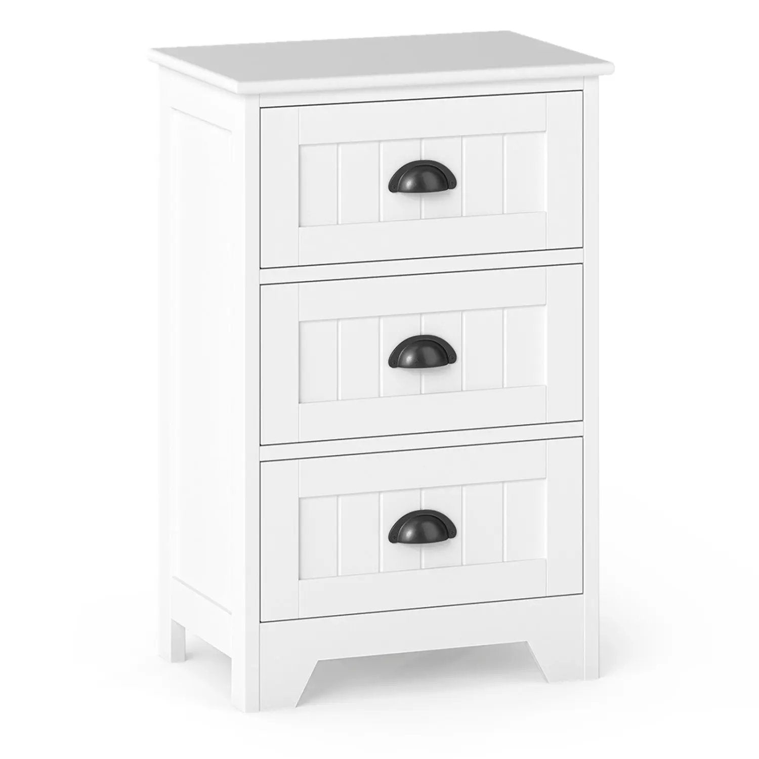 Farmhouse Nightstand with 3 Storage Drawers and Handles by DirectDeals