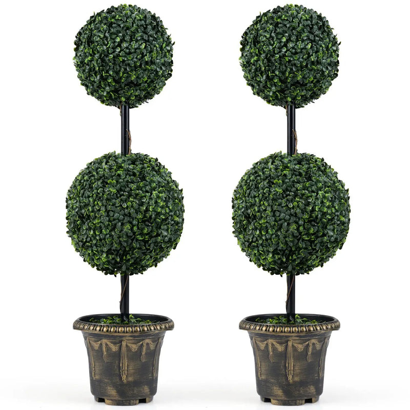 3 FT Artificial Boxwood Topiary Tree Double Ball Shrubs Set of 2 by DirectDeals