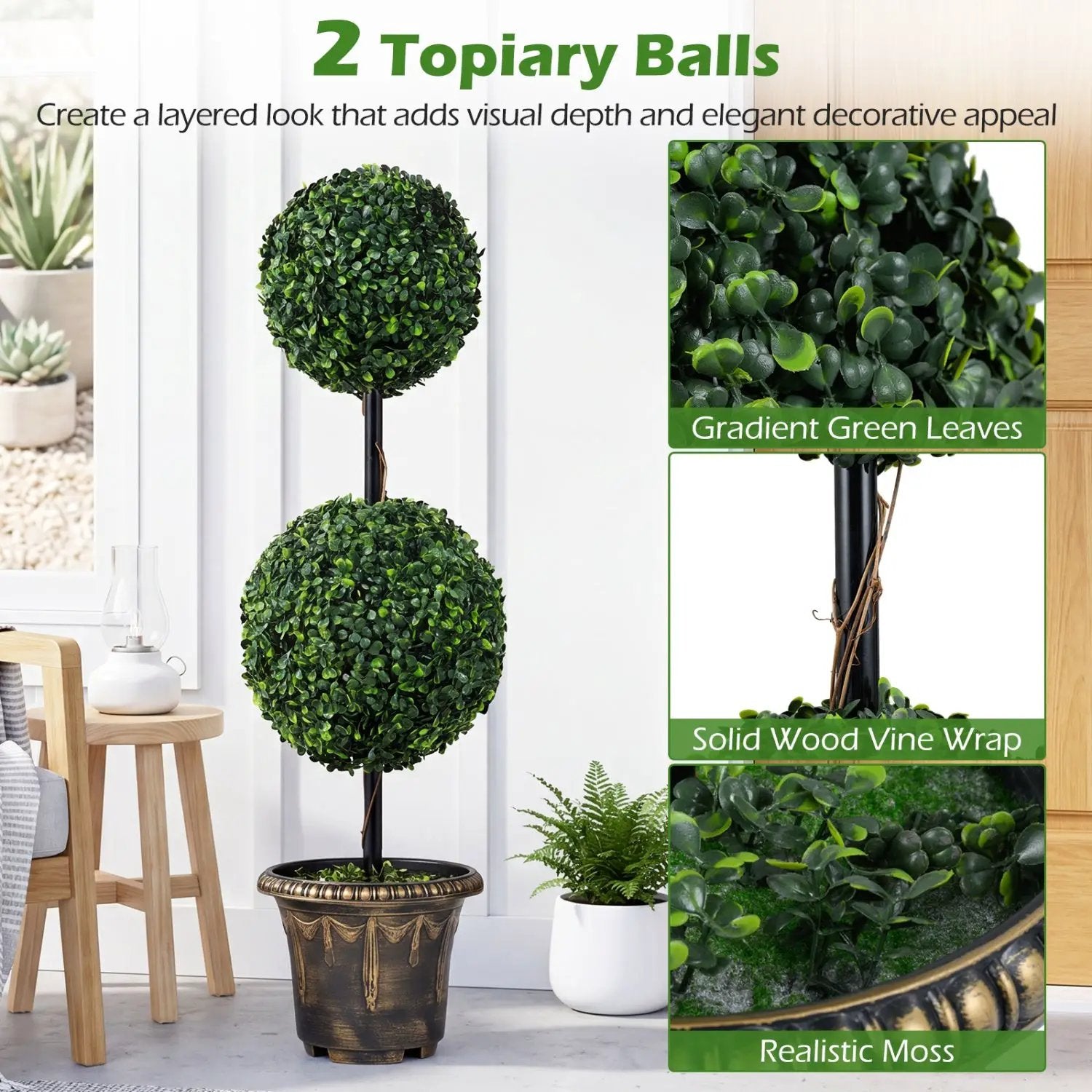 Artificial Boxwood Topiary Tree 3 FT Double Ball Shrubs by DirectDeals