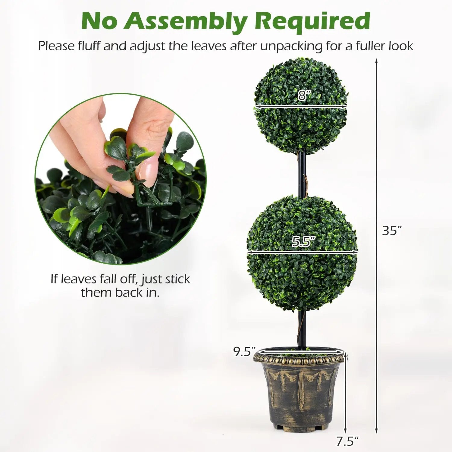 Artificial Boxwood Topiary Tree 3 FT Double Ball Shrubs by DirectDeals
