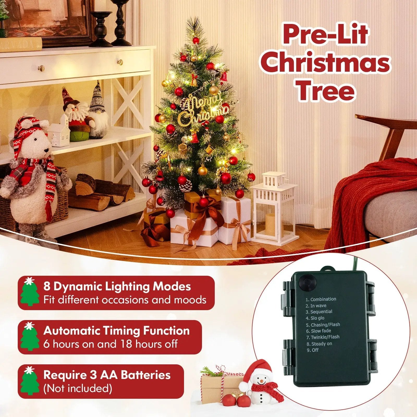 3 FT Battery-Operated Tabletop Holiday Decoration with 81 PVC and Pine Needles by DirectDeals