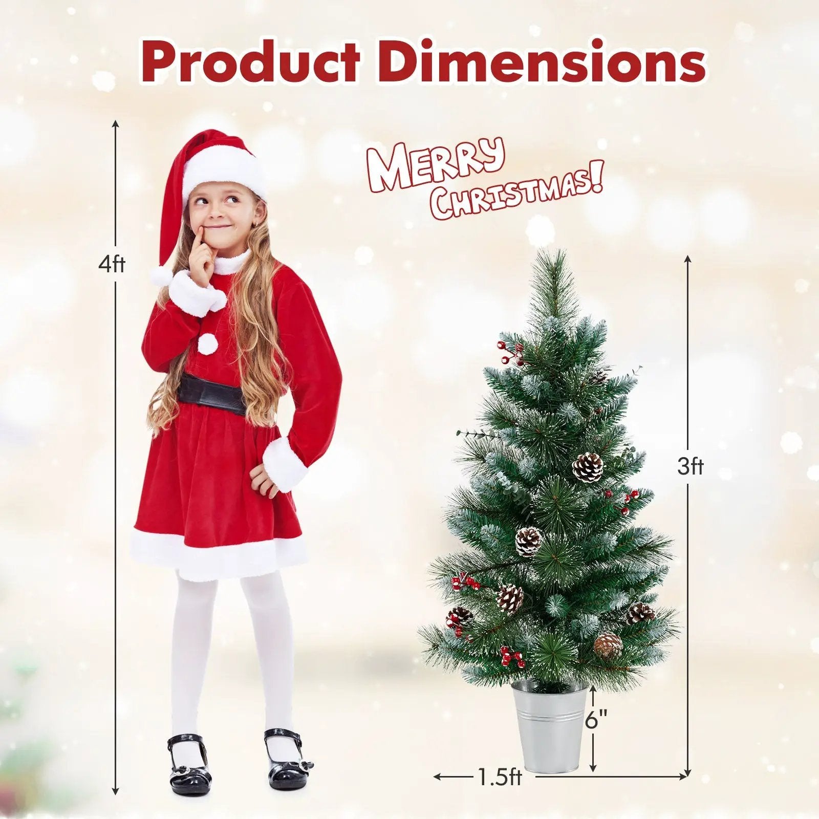 3 FT Battery-Operated Tabletop Holiday Decoration with 81 PVC and Pine Needles by DirectDeals