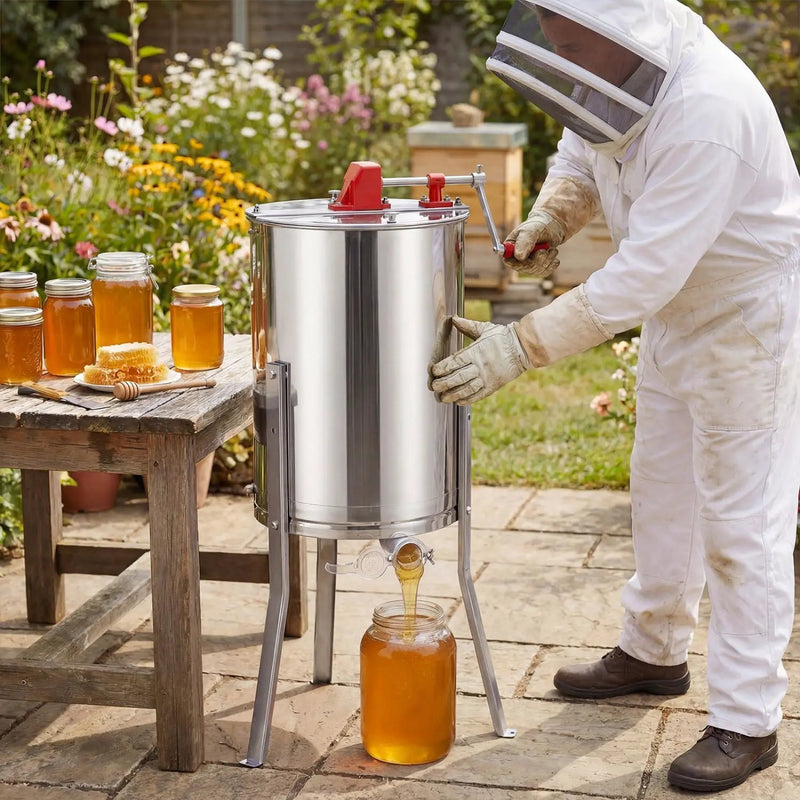 3 Frame Manual Honey Extractor with Bottom Gravity Flow Gate and Clear Lid for Home Apiary by DirectDeals