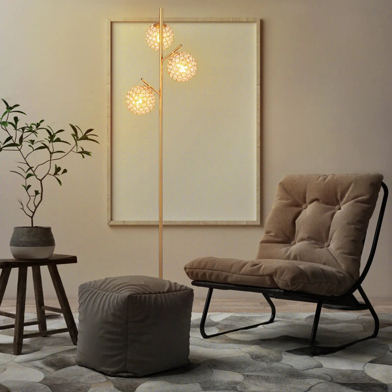 3-Globe Floor Lamp with Foot Switch and 3 E26 Bulb Bases-Golden by DirectDeals