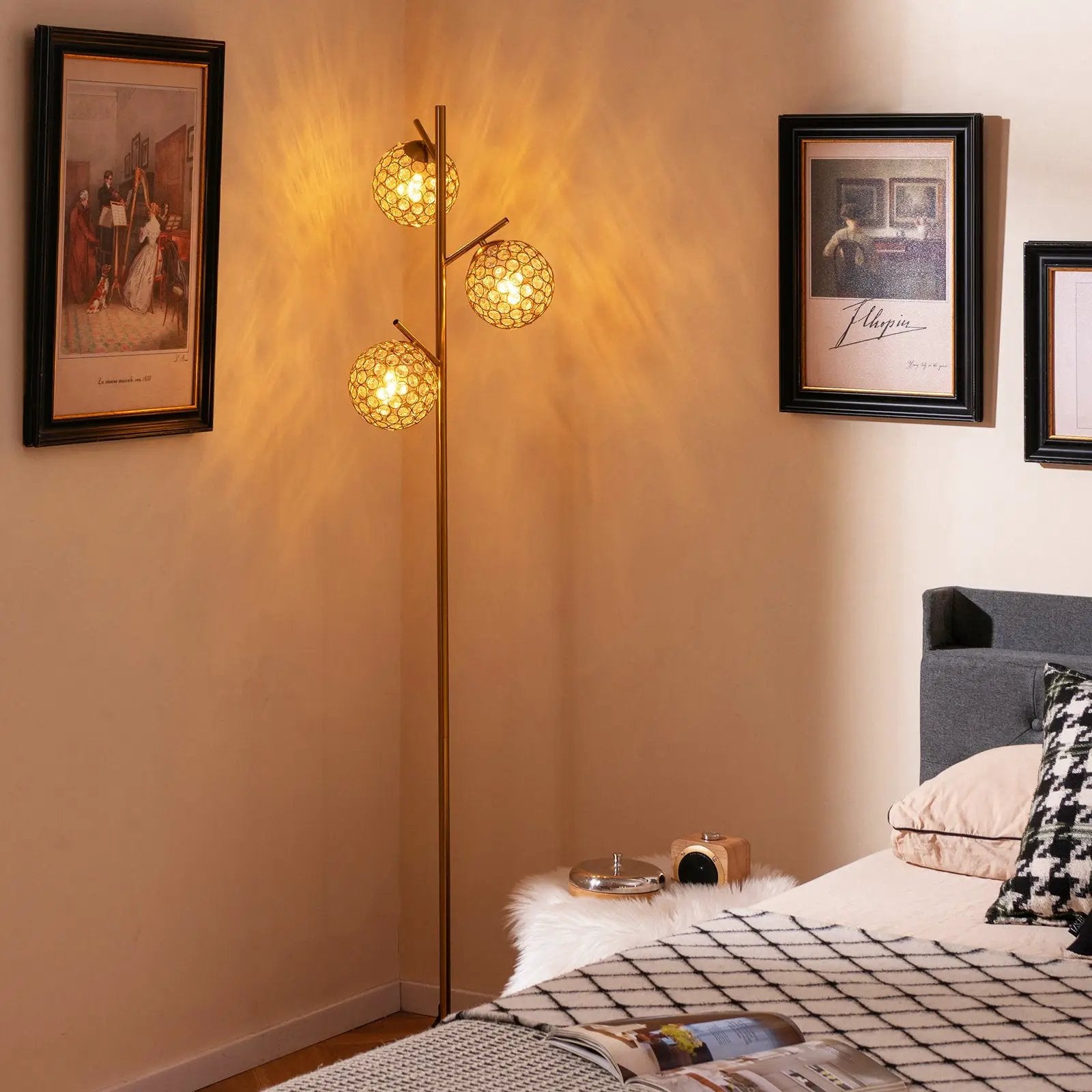 3-Globe Floor Lamp with Foot Switch and 3 E26 Bulb Bases-Golden by DirectDeals