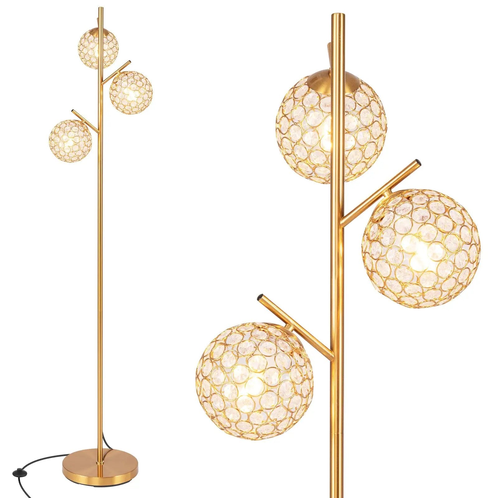 3-Globe Floor Lamp with Foot Switch and 3 E26 Bulb Bases-Golden by DirectDeals