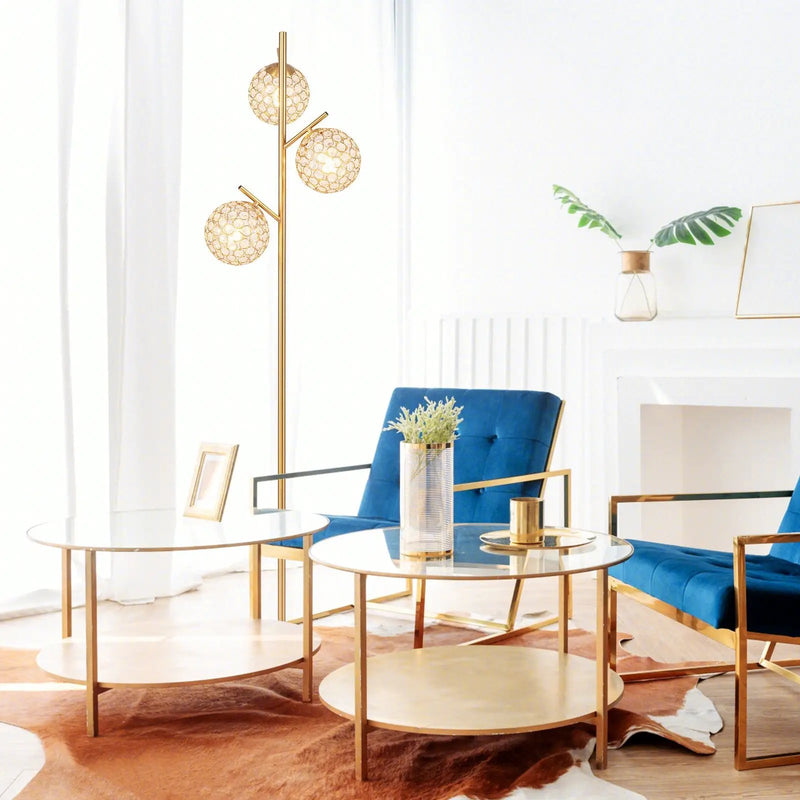3-Globe Floor Lamp with Foot Switch and 3 E26 Bulb Bases-Golden by DirectDeals