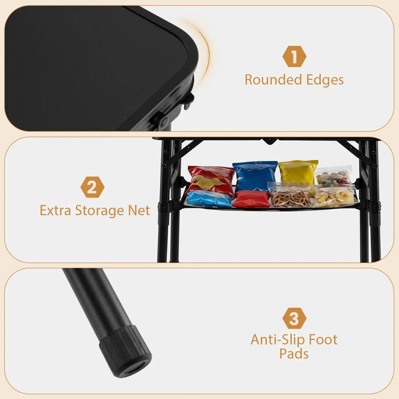 3-Height Folding Camping Table with Large Storage Net & Handle by DirectDeals