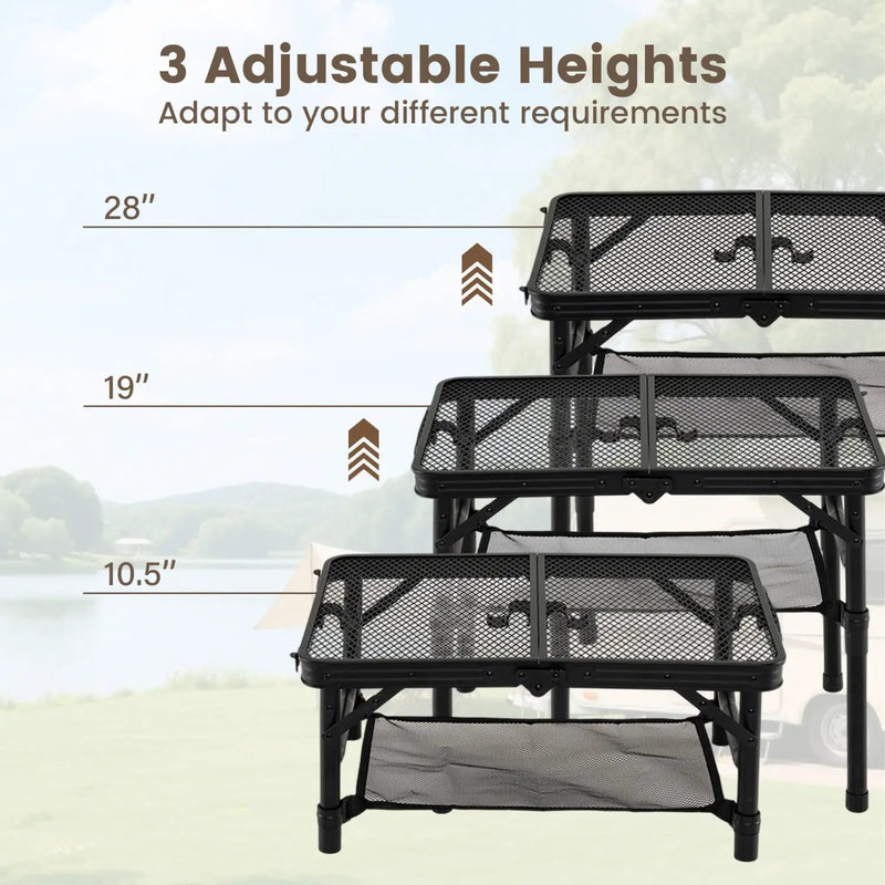 3-Height Folding Picnic Table with Large Storage Net and Handle by DirectDeals