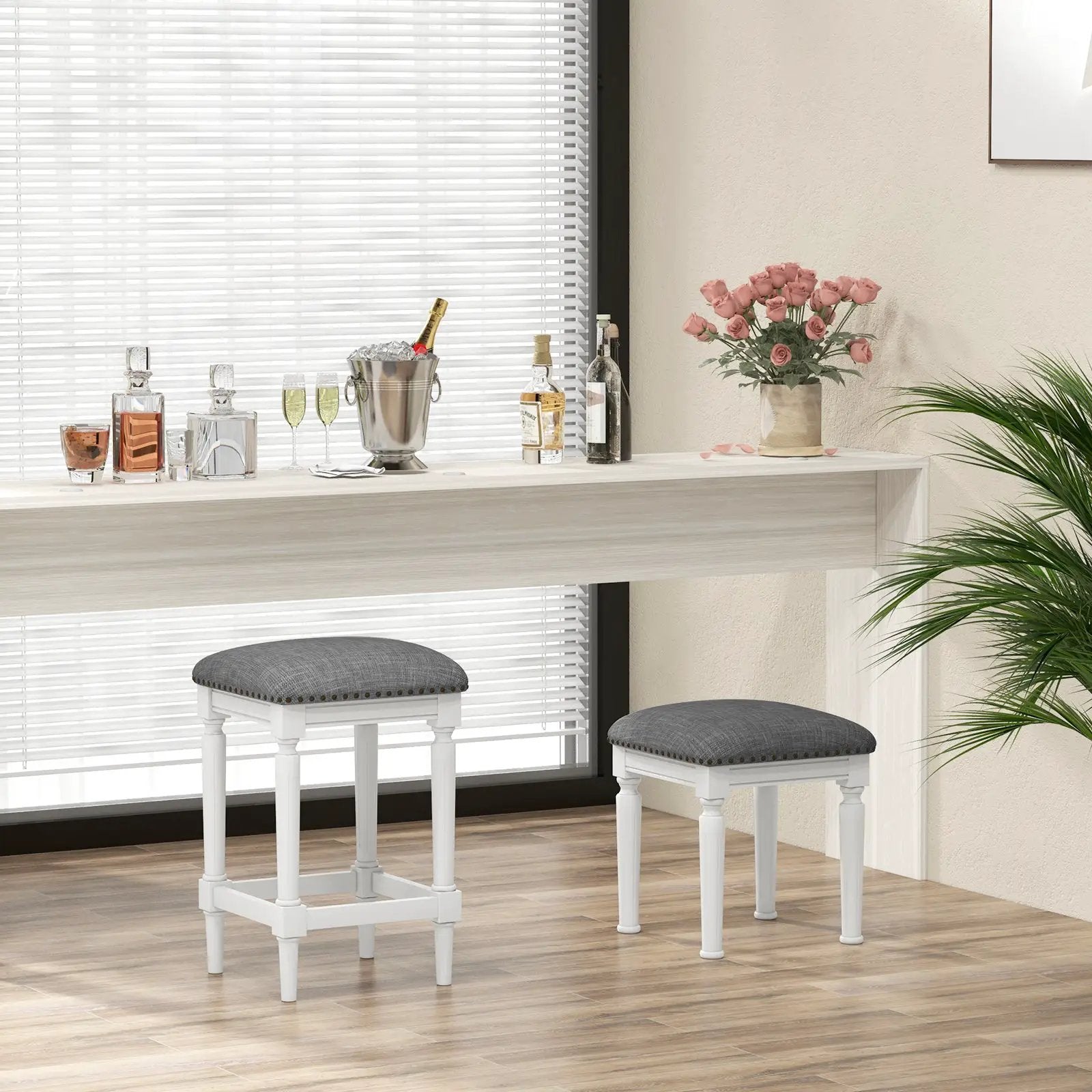 3 Heights Square Saddle Stool Set of 2 with Footrests and Padded Seats-Gray by DirectDeals