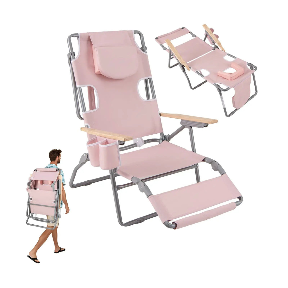 3-IN-1 Foldable Beach Chair with Footrest and Adjustable Backrest, photo 9 of 24