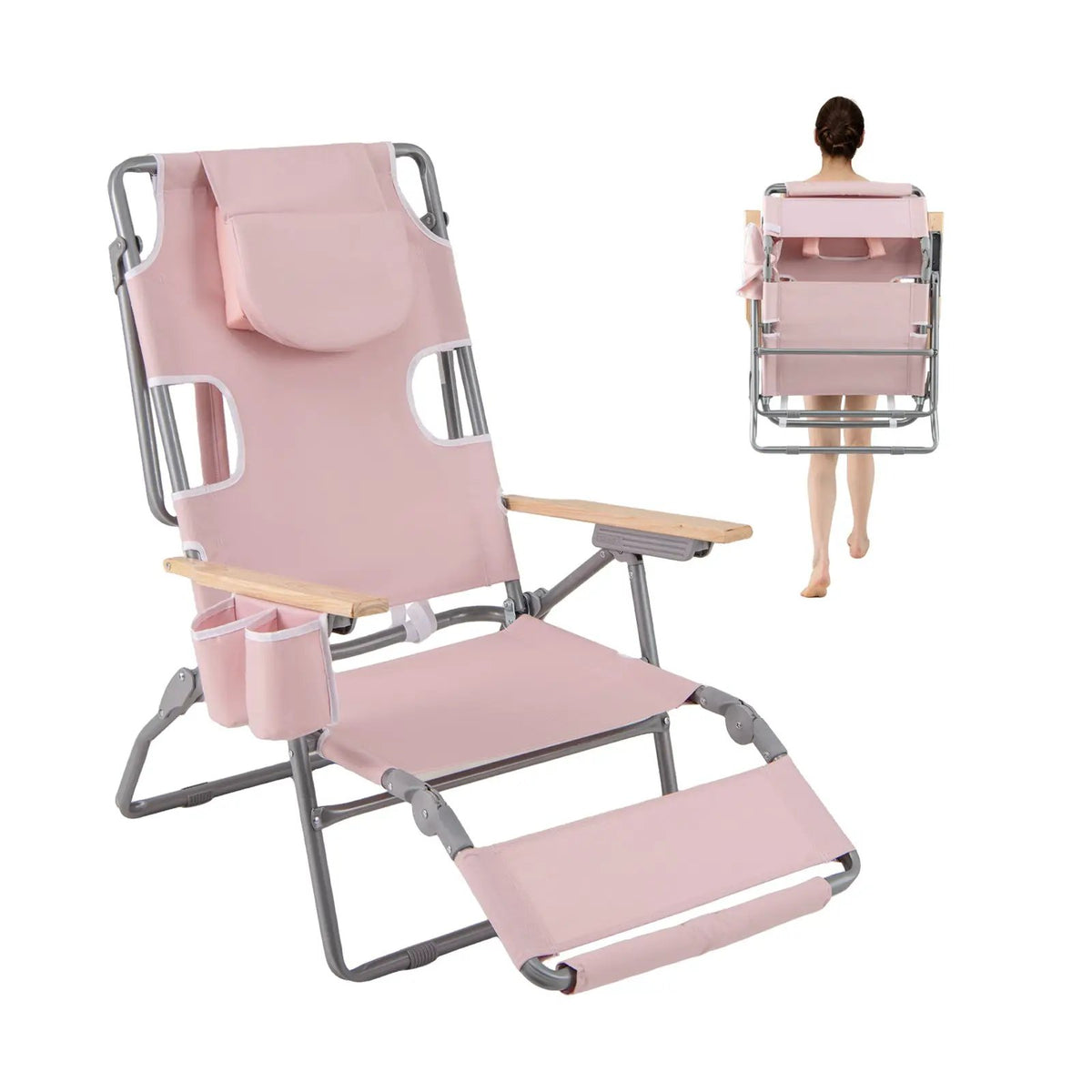 3-IN-1 Foldable Beach Chair with Footrest and Adjustable Backrest, photo 12 of 24