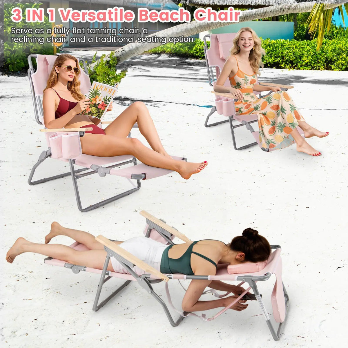 3-IN-1 Foldable Beach Chair with Footrest and Adjustable Backrest, photo 16 of 24