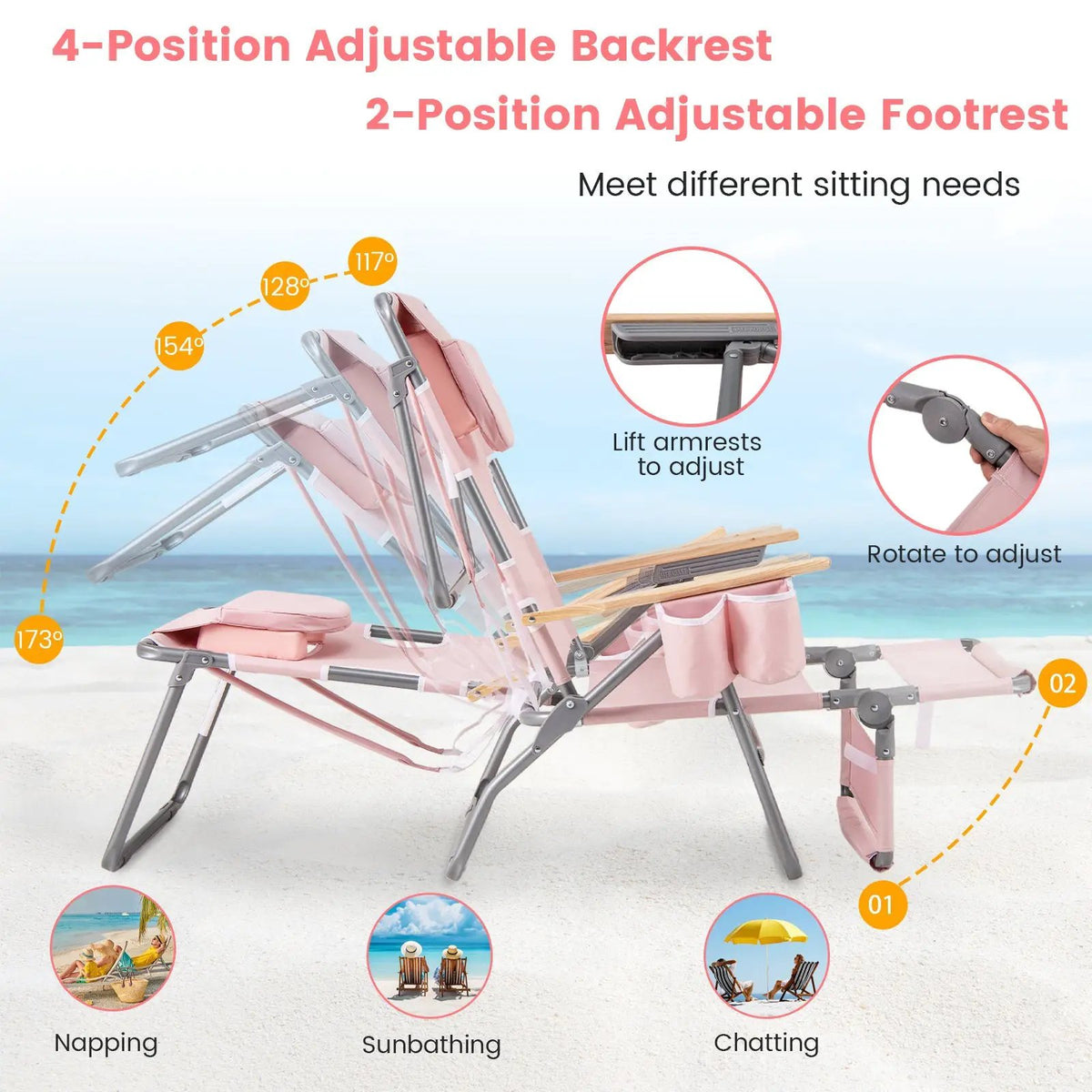 3-IN-1 Foldable Beach Chair with Footrest and Adjustable Backrest, photo 22 of 24
