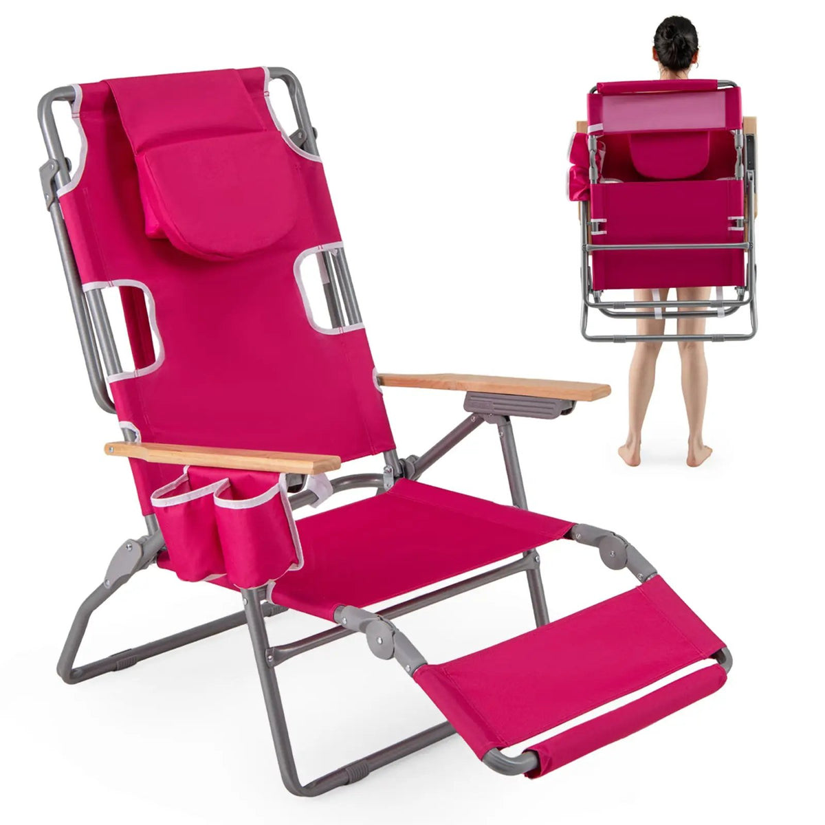 3-IN-1 Foldable Beach Chair with Footrest and Adjustable Backrest, photo 8 of 24