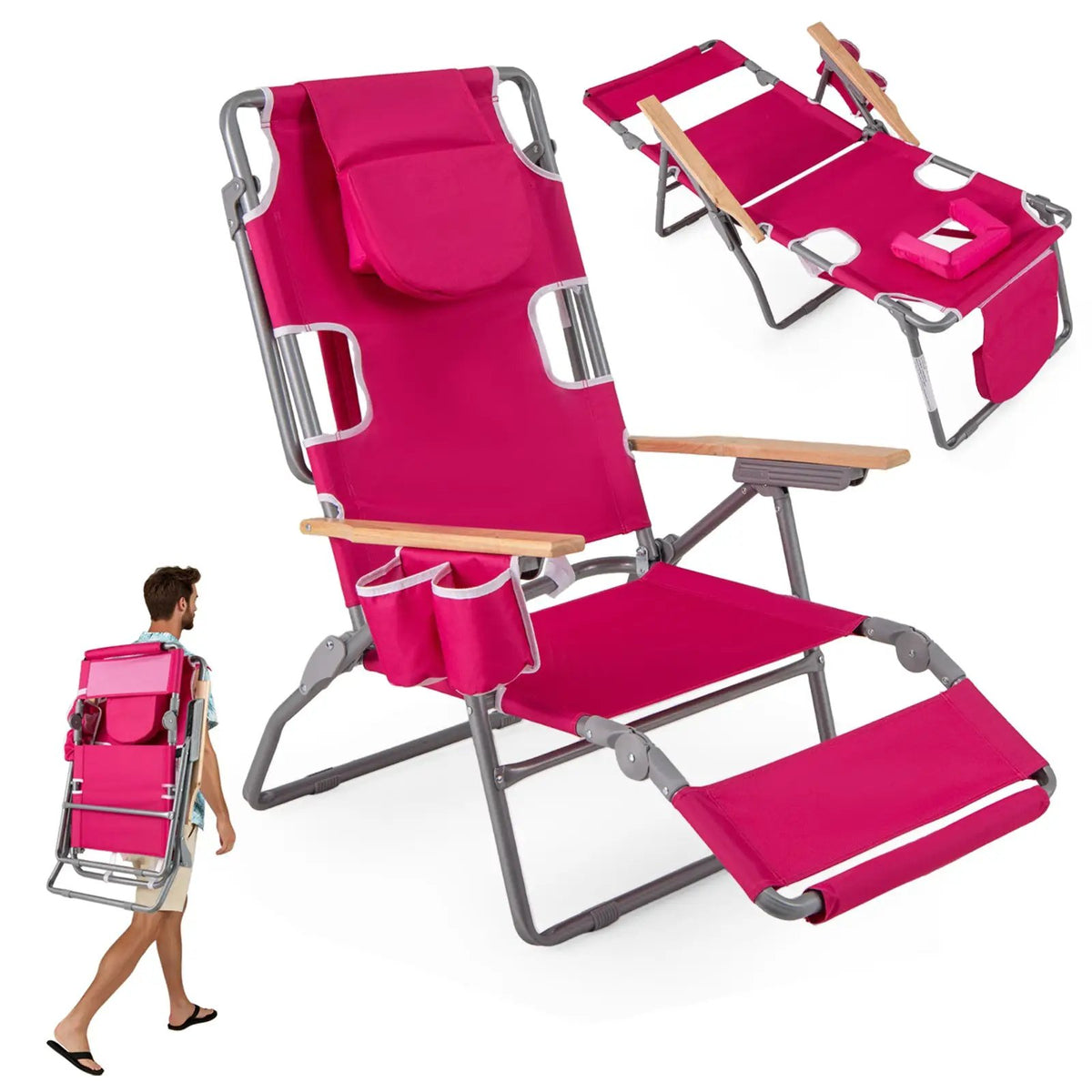 3-IN-1 Foldable Beach Chair with Footrest and Adjustable Backrest, photo 11 of 24