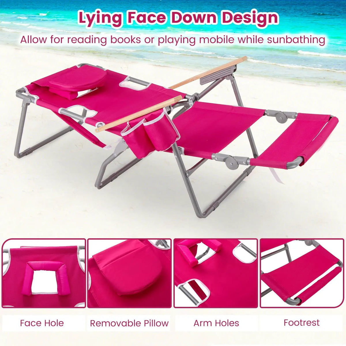 3-IN-1 Foldable Beach Chair with Footrest and Adjustable Backrest, photo 21 of 24