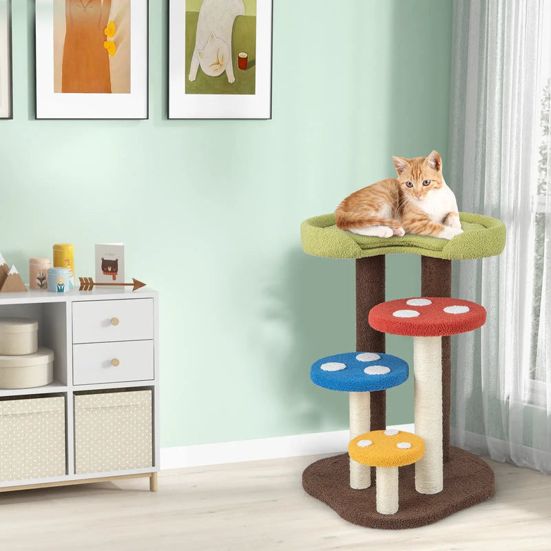 3-In-1 Cat Tree 3 Full-Wrapped Sisal Posts Removable Mat and Platforms-Multicolor by DirectDeals