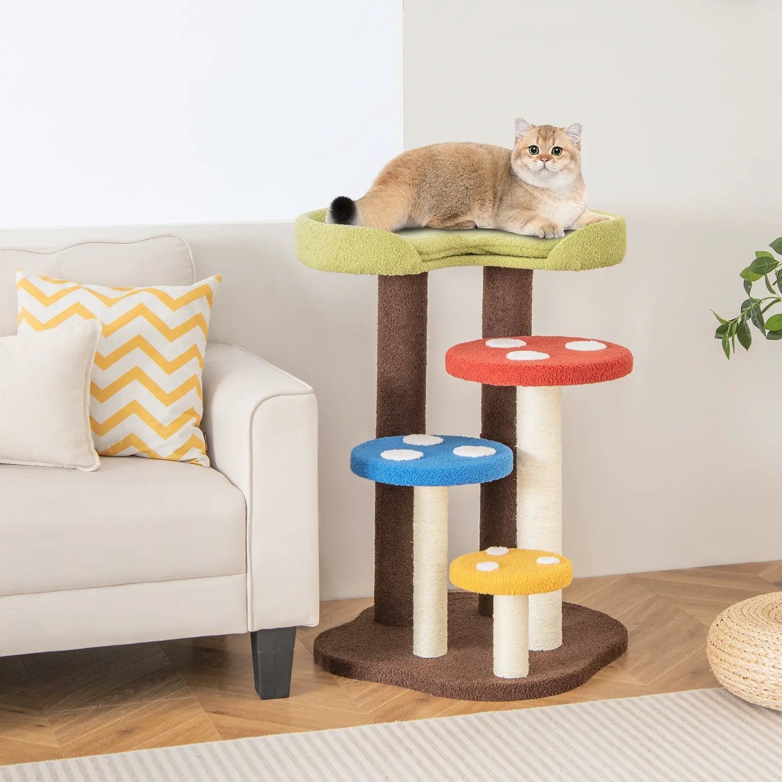3-In-1 Cat Tree 3 Full-Wrapped Sisal Posts Removable Mat and Platforms-Multicolor by DirectDeals