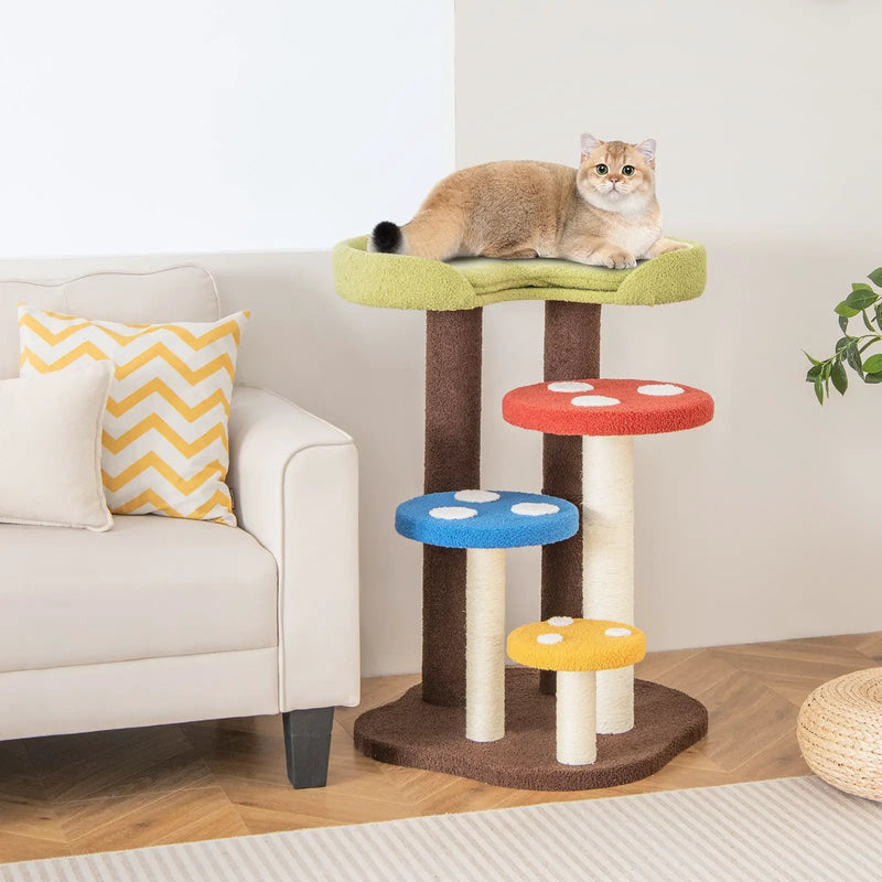 3-In-1 Cat Tree 3 Full-Wrapped Sisal Posts Removable Mat and Platforms-Multicolor by DirectDeals