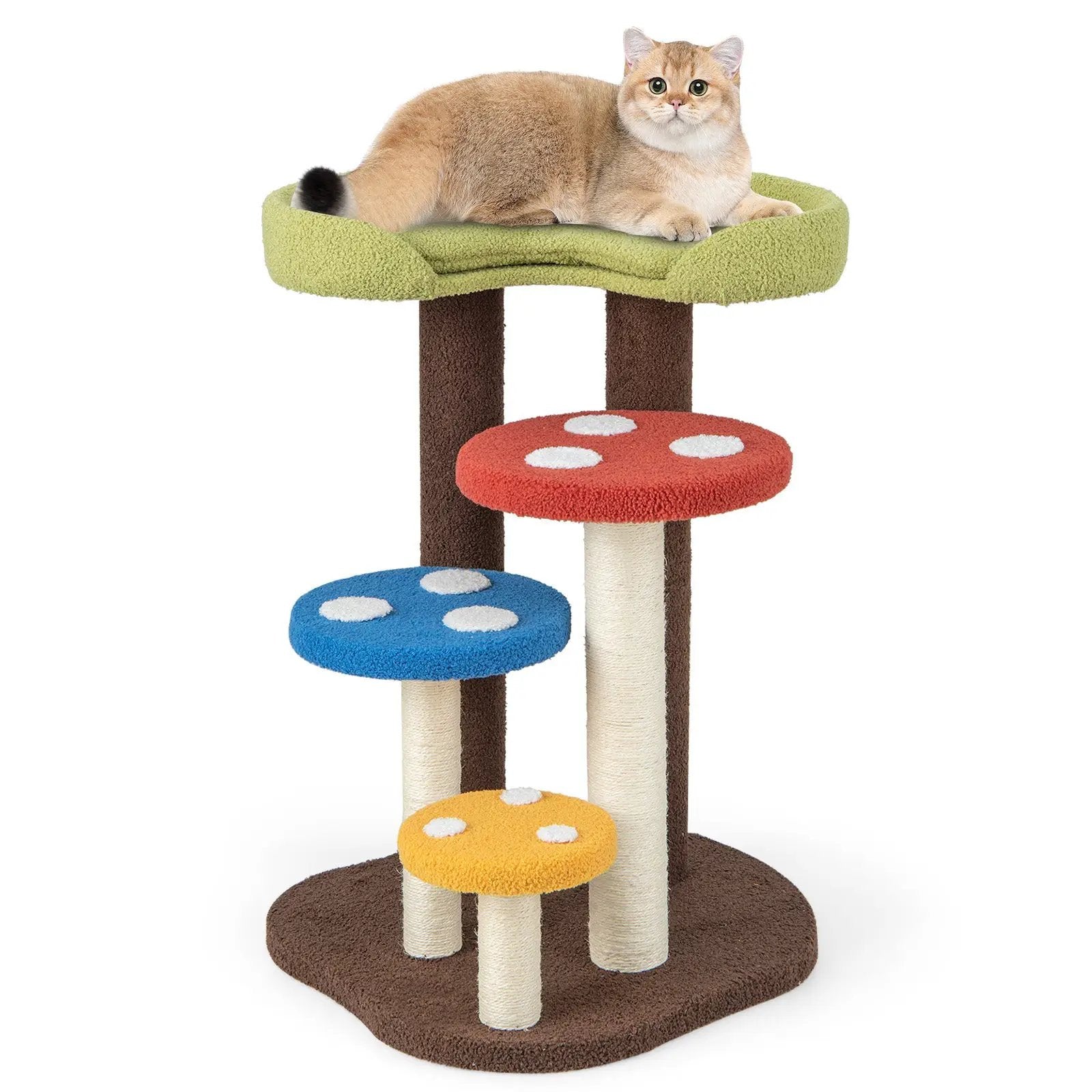 3-In-1 Cat Tree 3 Full-Wrapped Sisal Posts Removable Mat and Platforms-Multicolor by DirectDeals