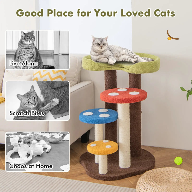 3-In-1 Cat Tree 3 Full-Wrapped Sisal Posts Removable Mat and Platforms-Multicolor by DirectDeals
