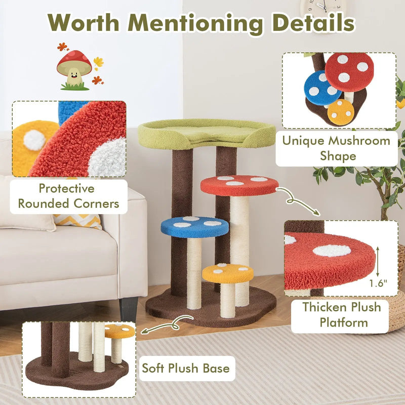 3-In-1 Cat Tree 3 Full-Wrapped Sisal Posts Removable Mat and Platforms-Multicolor by DirectDeals