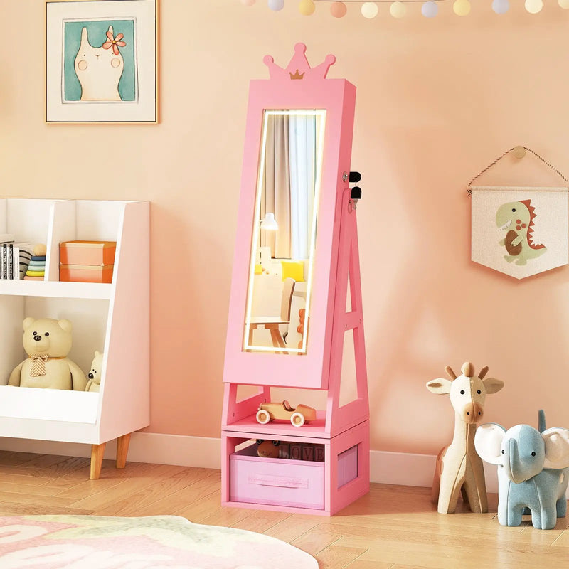 3 In 1 Kids Jewelry Cabinet with 3-Color Lighted Full Length Mirror by DirectDeals