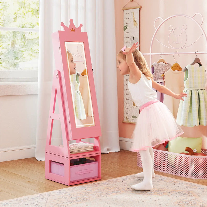3 In 1 Kids Jewelry Cabinet with 3-Color Lighted Full Length Mirror by DirectDeals