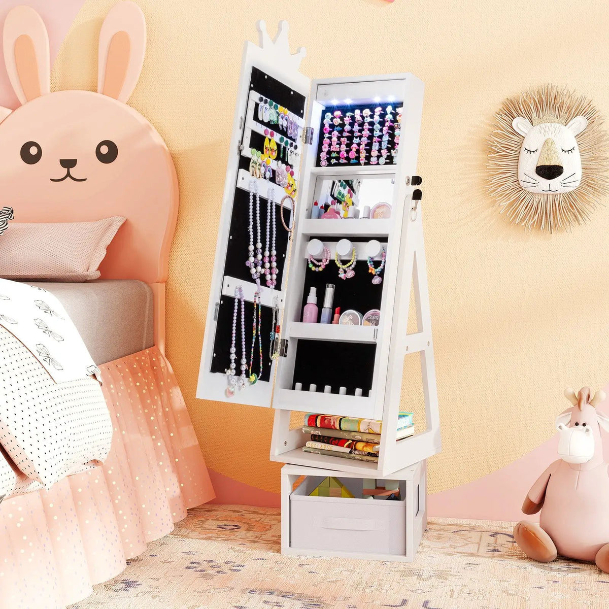 3 In 1 Kids Jewelry Cabinet with 3-Color Lighted Full Length Mirror, photo 4 of 16