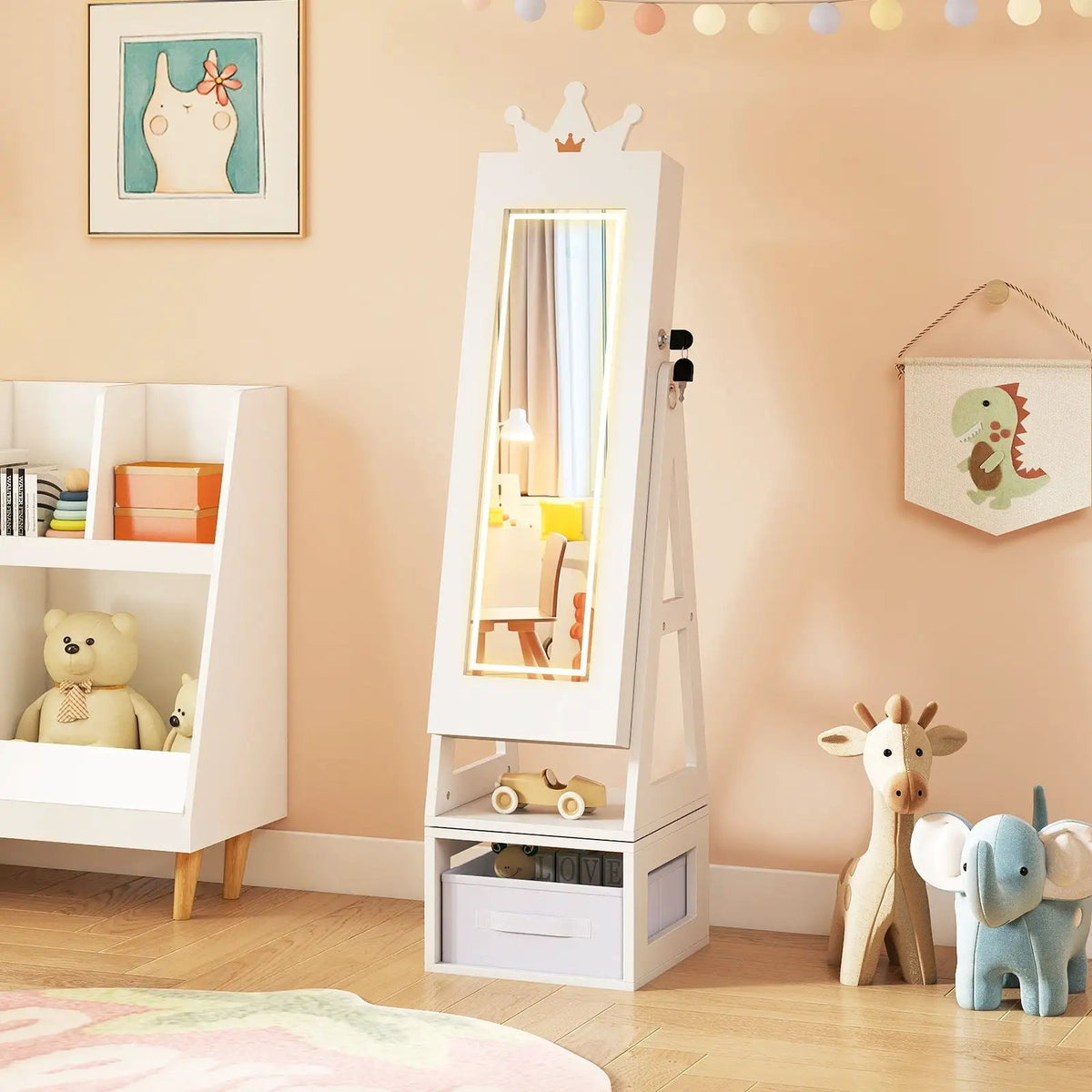 3 In 1 Kids Jewelry Cabinet with 3-Color Lighted Full Length Mirror, photo 2 of 16