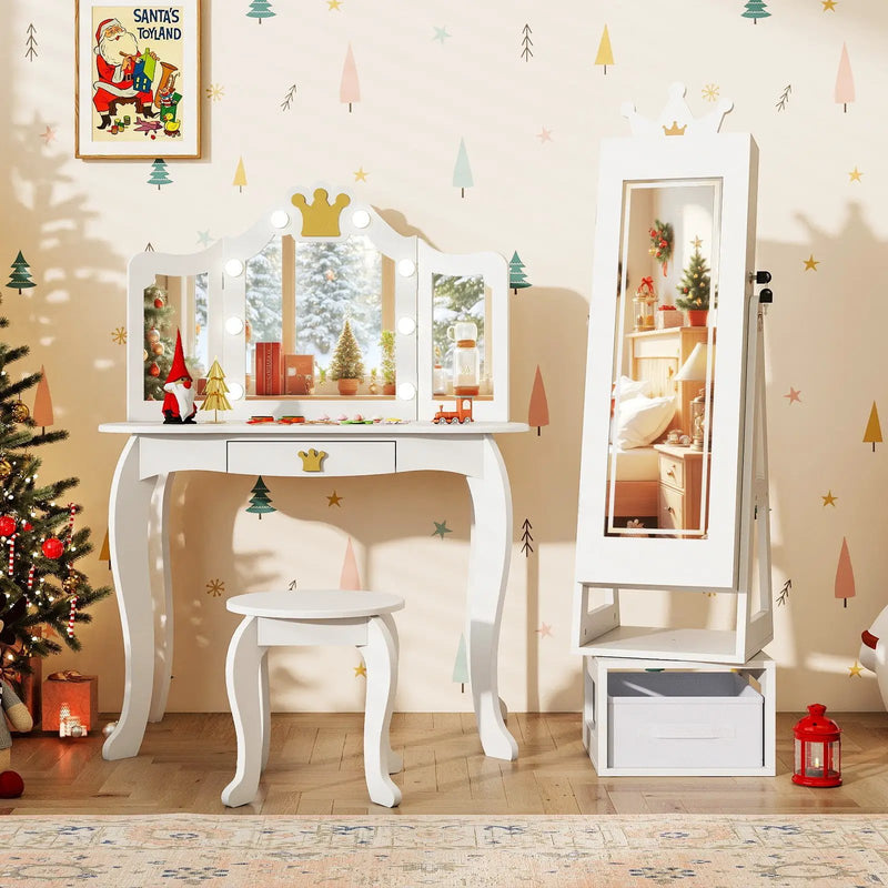 3 In 1 Kids Jewelry Cabinet with 3-Color Lighted Full Length Mirror by DirectDeals