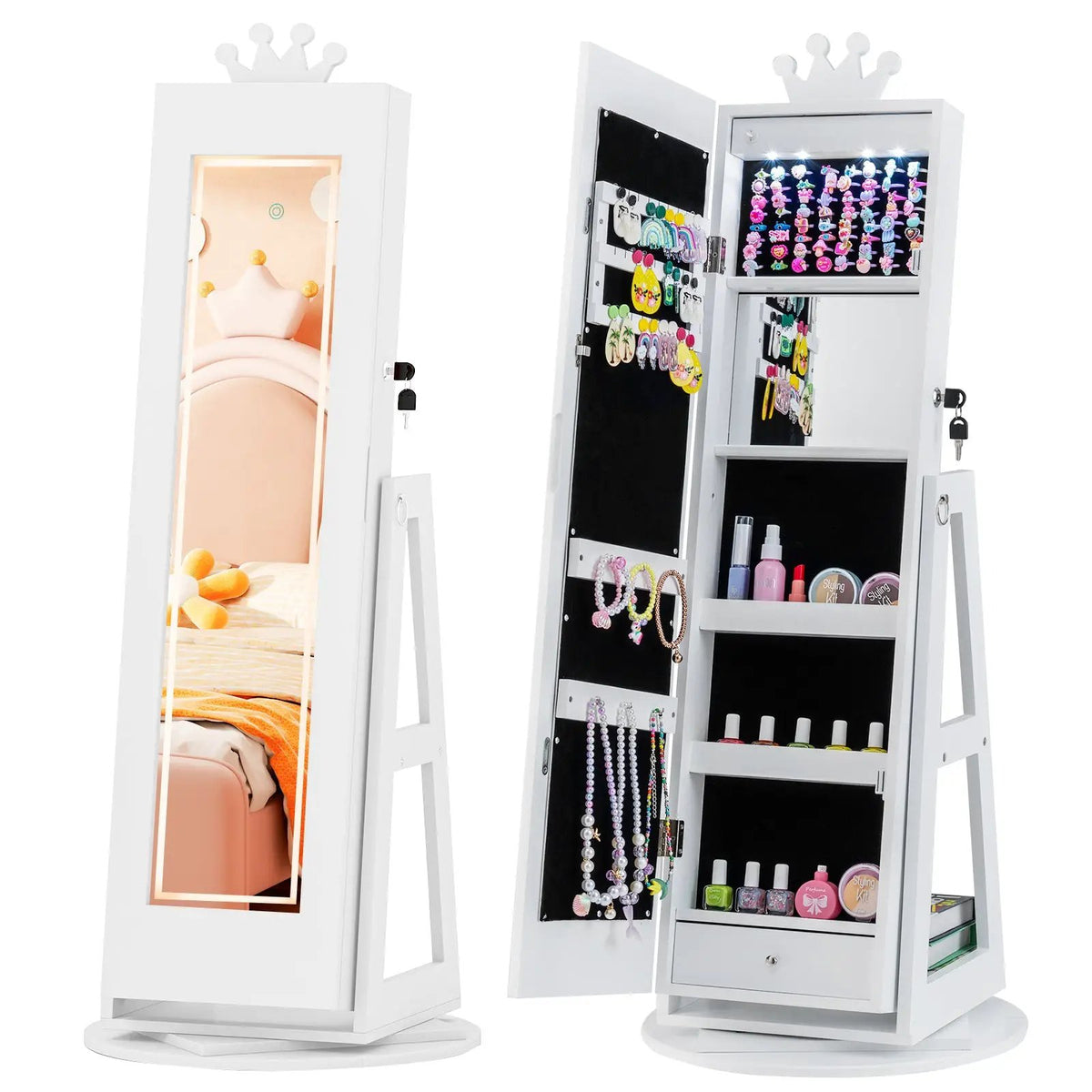 3 In 1 Kids Jewelry Cabinet with 3-Color Lighted Full Length Mirror and Internal Mirror, photo 6 of 16