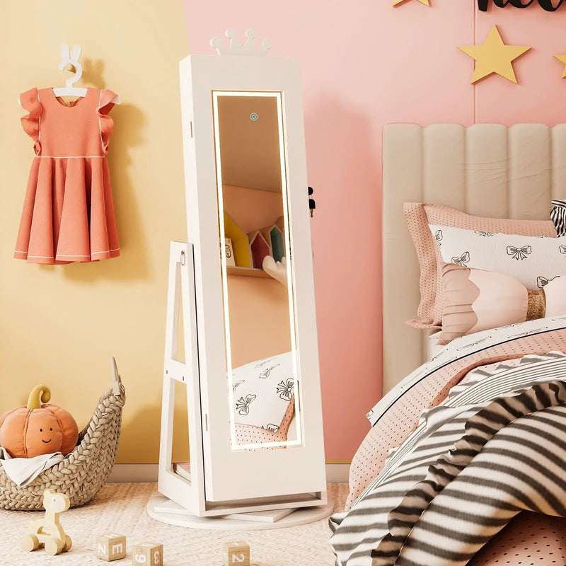 3 In 1 Kids Jewelry Cabinet with 3-Color Lighted Full Length Mirror and Internal Mirror by DirectDeals