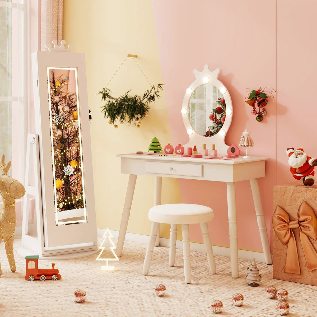 3 In 1 Kids Jewelry Cabinet with 3-Color Lighted Full Length Mirror and Internal Mirror, photo 8 of 16