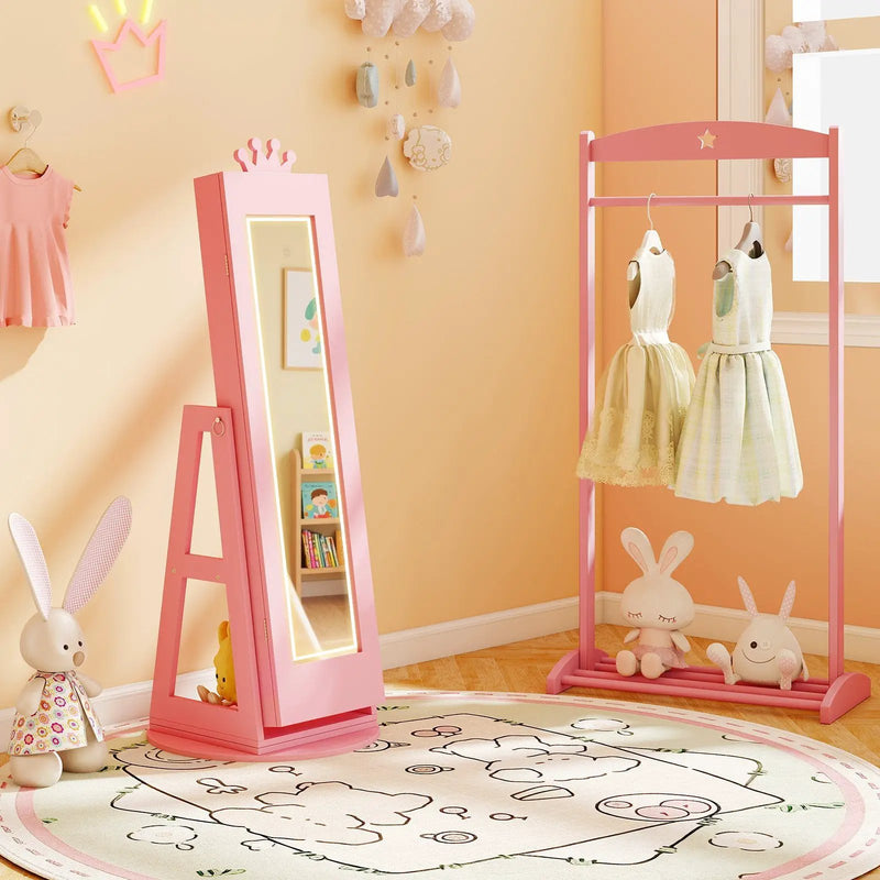 3 In 1 Kids Jewelry Cabinet with 3-Color Lighted Full Length Mirror and Internal Mirror by DirectDeals