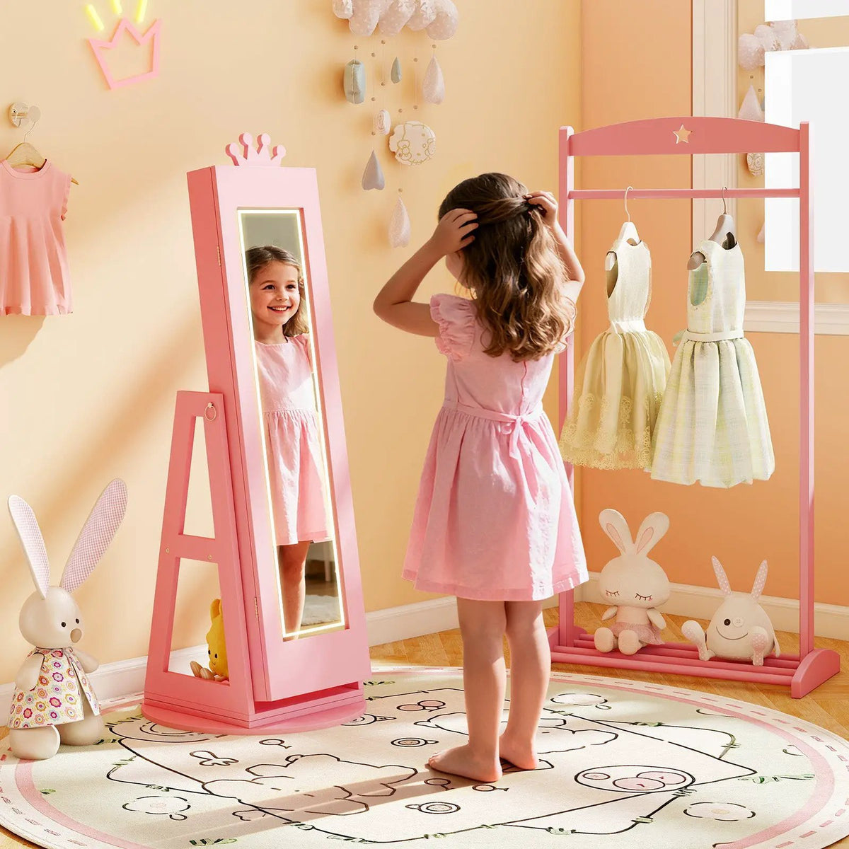 3 In 1 Kids Jewelry Cabinet with 3-Color Lighted Full Length Mirror and Internal Mirror, photo 9 of 16