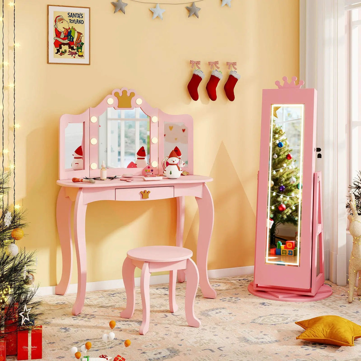 3 In 1 Kids Jewelry Cabinet with 3-Color Lighted Full Length Mirror and Internal Mirror, photo 11 of 16