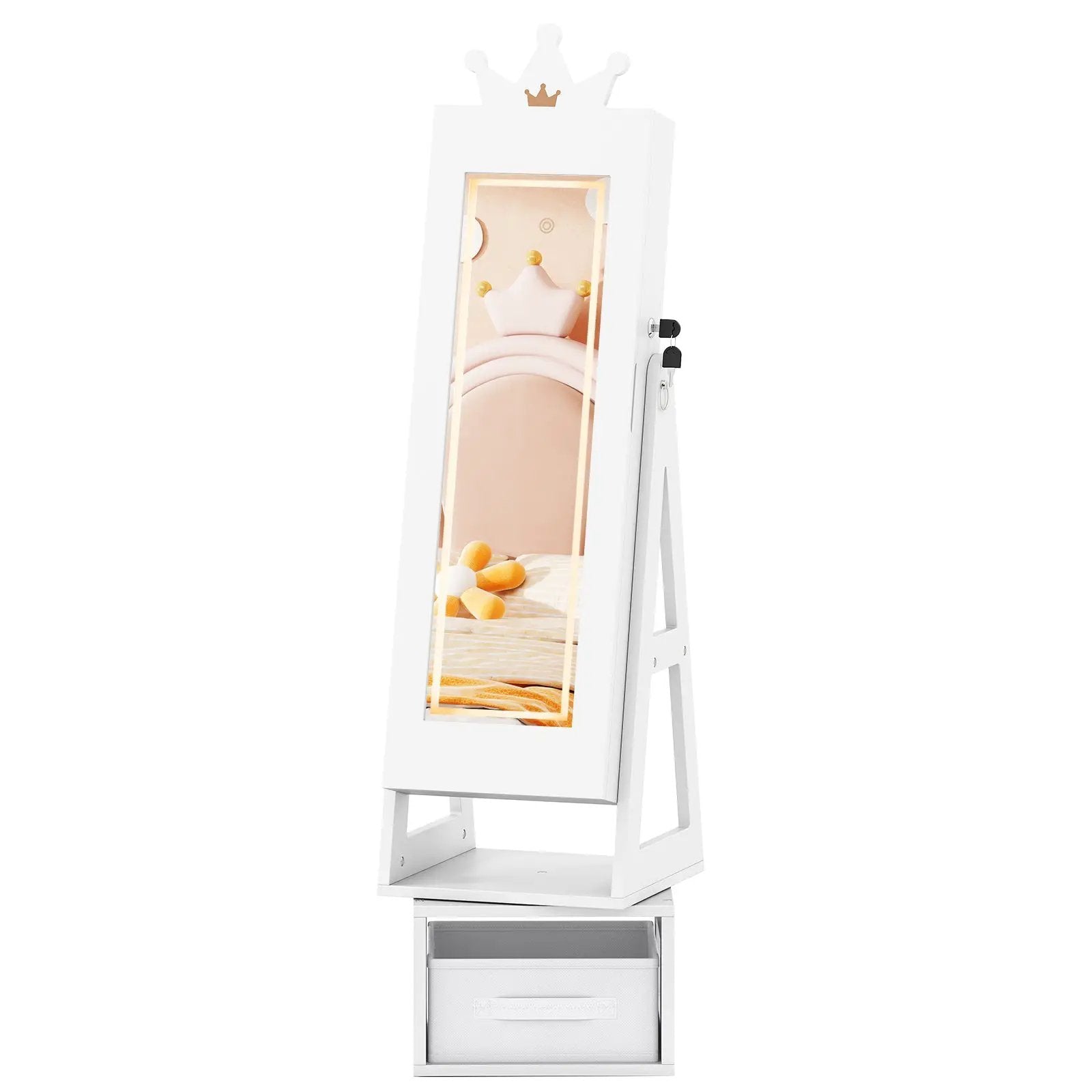3 In 1 Kids Jewelry Cabinet with 3-Color Lighted Full Length Mirror by DirectDeals