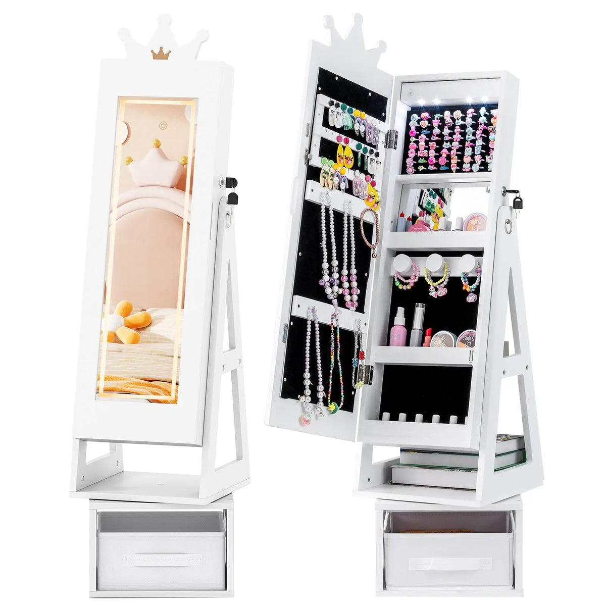 3 In 1 Kids Jewelry Cabinet with 3-Color Lighted Full Length Mirror, photo 8 of 16