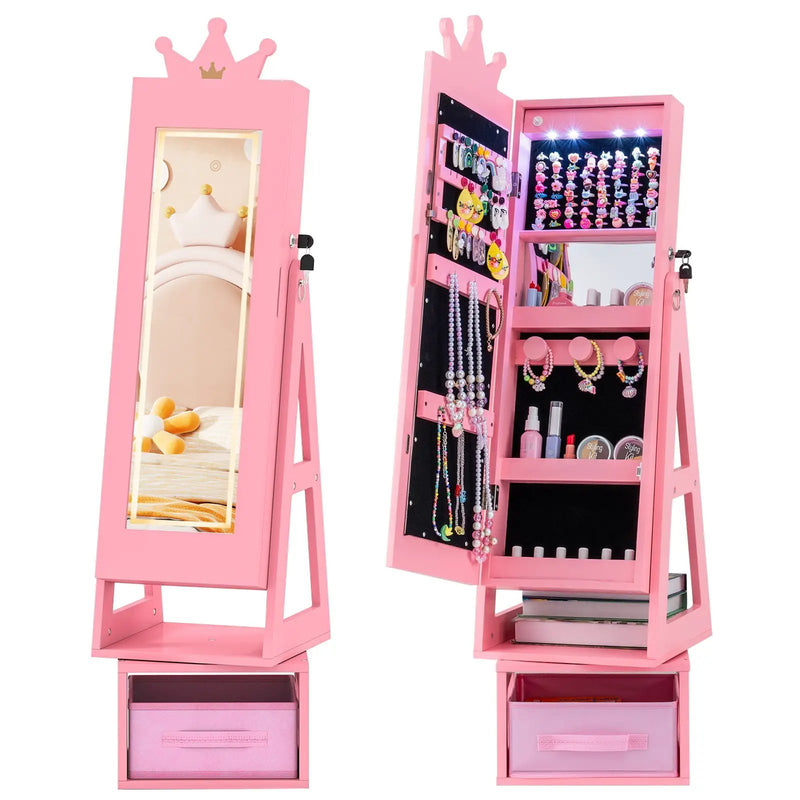3 In 1 Kids Jewelry Cabinet with 3-Color Lighted Full Length Mirror by DirectDeals