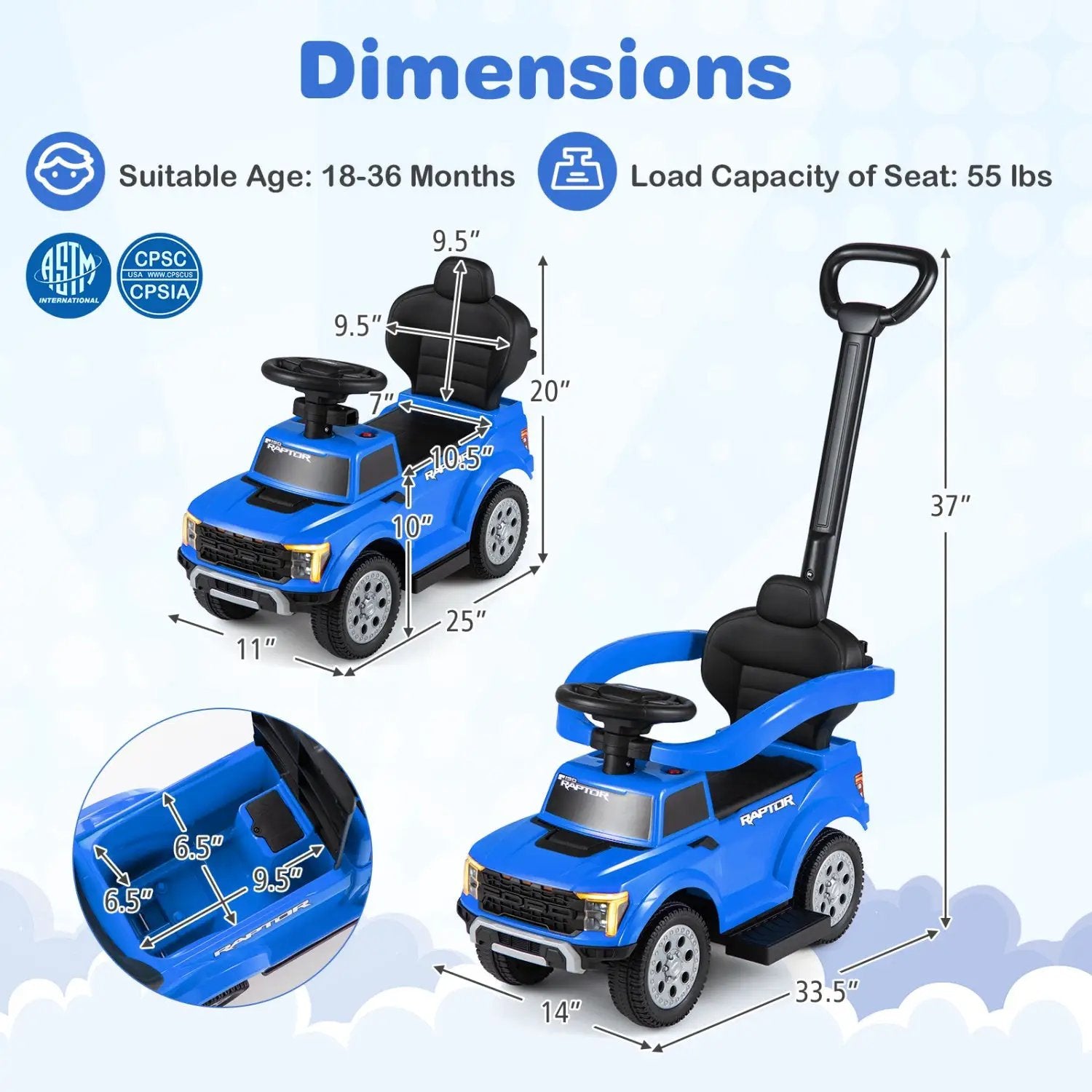 3-In-1 Licensed Ford Push Car for Toddlers by DirectDeals