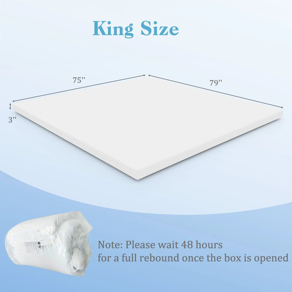 3 Inch Gel-Infused Memory Foam Mattress Topper with Removable Cover, photo 3 of 11