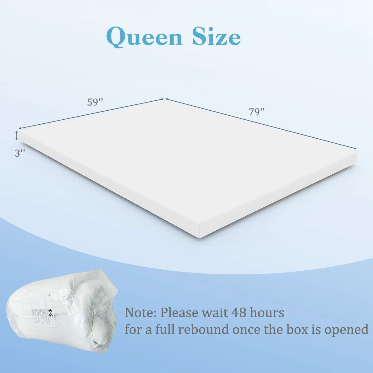 3 Inch Gel-Infused Memory Foam Mattress Topper with Removable Cover, photo 10 of 11