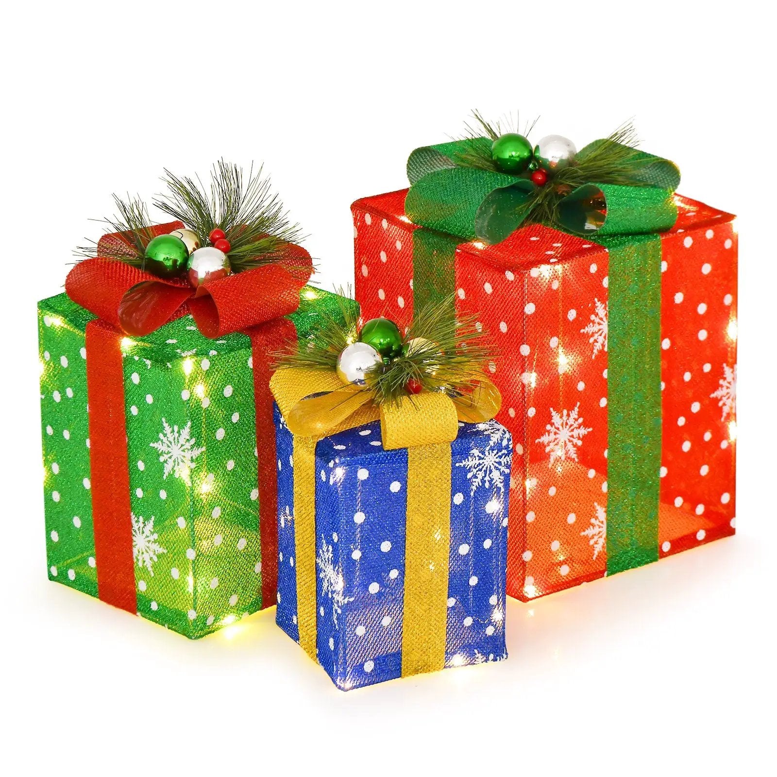 3 PCS Christmas Lighted Gift Boxes Set Decoration with 52 Pre-lit LED Lights by DirectDeals