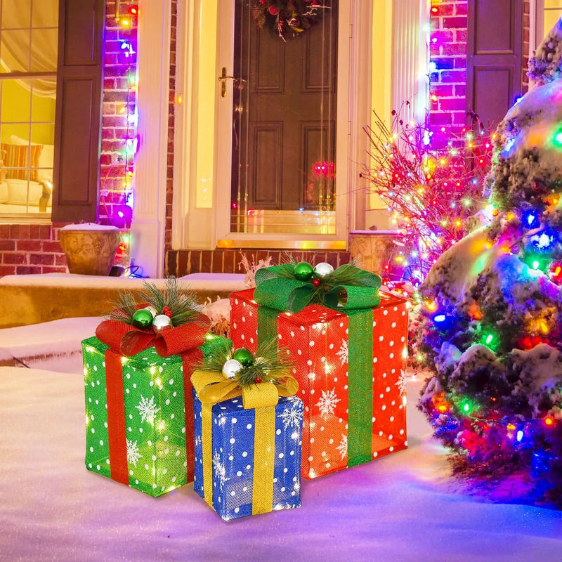 3 PCS Christmas Lighted Gift Boxes Set Decoration with 52 Pre-lit LED Lights by DirectDeals