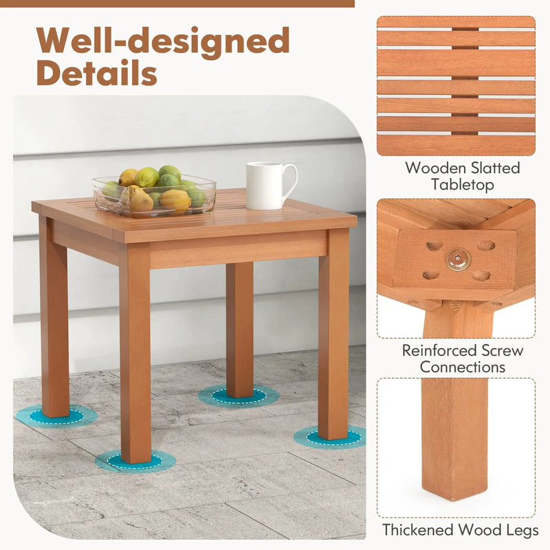 3 PCS Eucalyptus Wood Patio Bistro Set with 2 Folding Arm Chairs by DirectDeals