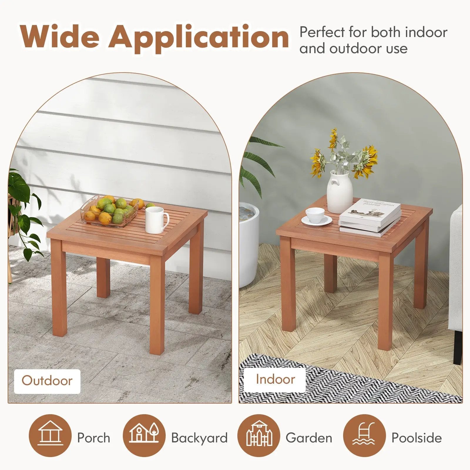 3 PCS Eucalyptus Wood Patio Bistro Set with 2 Folding Arm Chairs by DirectDeals