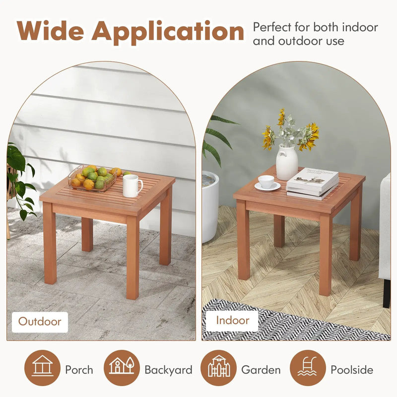 3 PCS Eucalyptus Wood Patio Bistro Set with 2 Folding Arm Chairs by DirectDeals