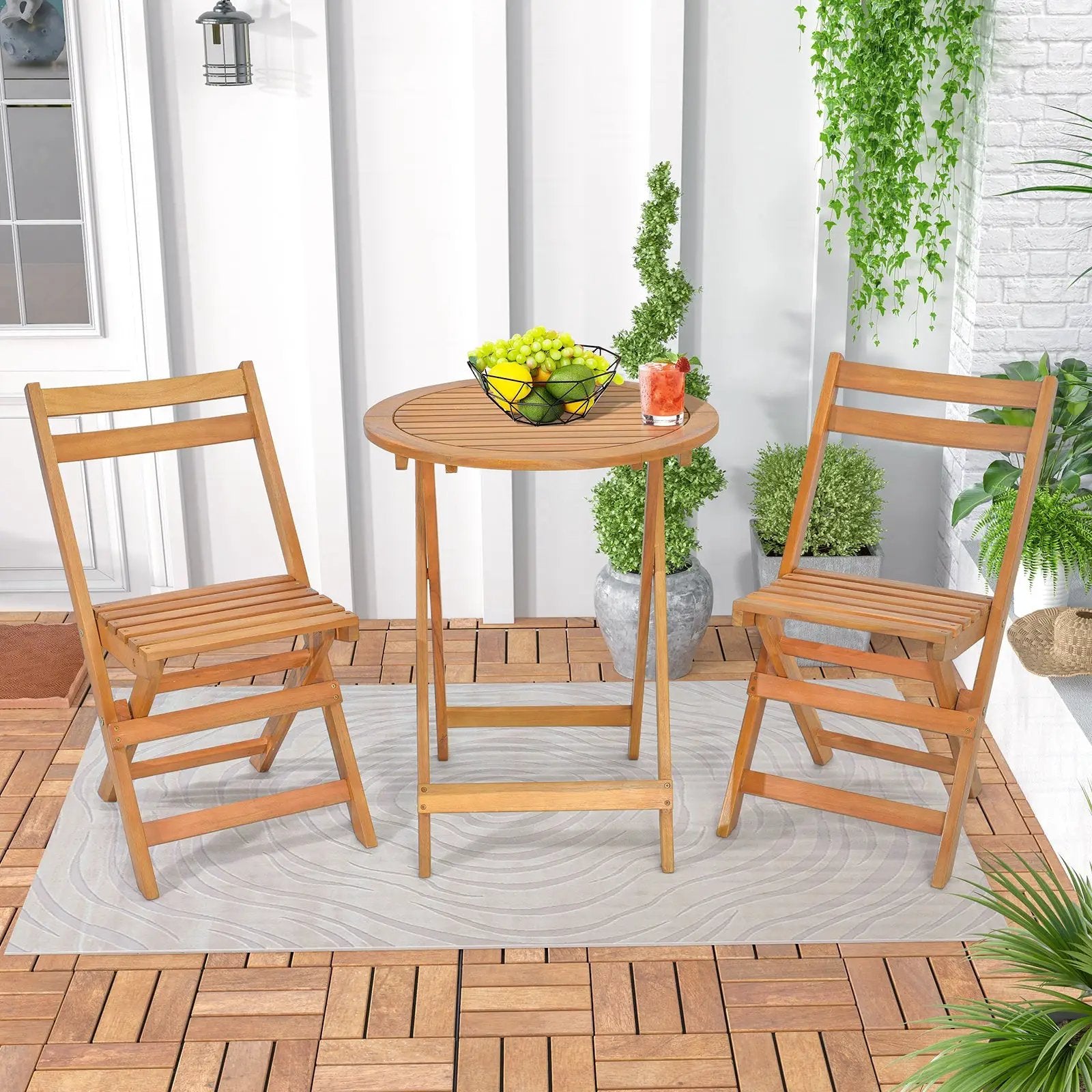 3 Pieces Folding Patio Bistro Set with Slatted Tabletop by DirectDeals